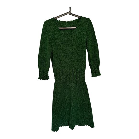 Vintage Hand knit sweater dress scalloped hem in green size small - Picture 11 of 16